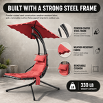 Navy outdoor lounger with canopy and a close-up of its weather-ready fabric