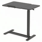 adjustable overbed table with wheels in black walnut finish, side view