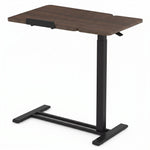 adjustable overbed table with wheels in black walnut finish, side view