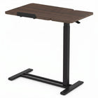 adjustable overbed table with wheels in black walnut finish, side view