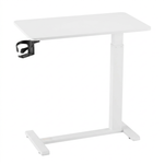 adjustable overbed table with wheels in black walnut finish, side view