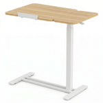 adjustable overbed table with wheels in black walnut finish, side view