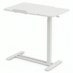 adjustable overbed table with wheels in black walnut finish, side view