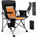 Black oversized padded camping chair for big and tall adults with cup holder, carry bag and 550 lb capacity