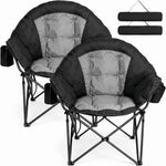 Black oversized padded camping chair for big and tall adults with cup holder, carry bag and 550 lb capacity