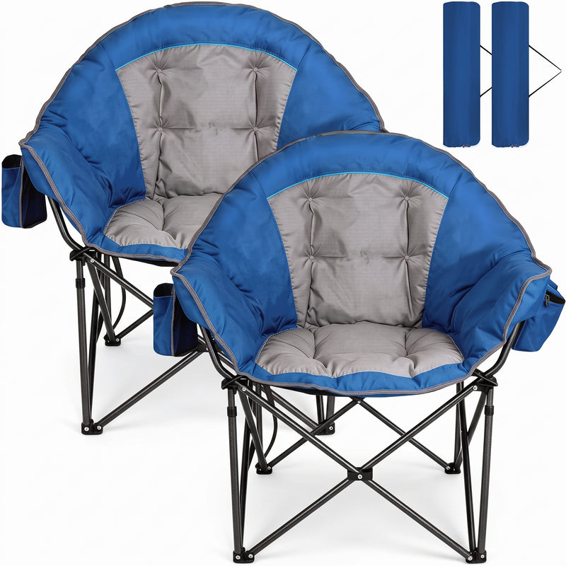 Black oversized padded camping chair for big and tall adults with cup holder, carry bag and 550 lb capacity