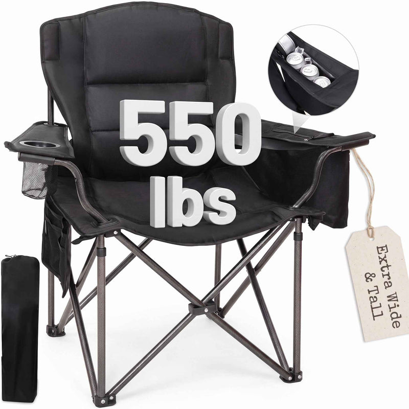 OVERSIZED CAMPING CHAIR –  550 LB HEAVY-DUTY FOLDING CHAIR WITH WIDE PADDED SEAT WITH LUMBAR SUPPORT