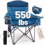 Black oversized padded camping chair for big and tall adults with cup holder, carry bag and 550 lb capacity