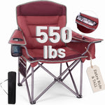 Black oversized padded camping chair for big and tall adults with cup holder, carry bag and 550 lb capacity