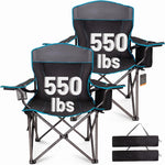 Black oversized padded camping chair for big and tall adults with cup holder, carry bag and 550 lb capacity