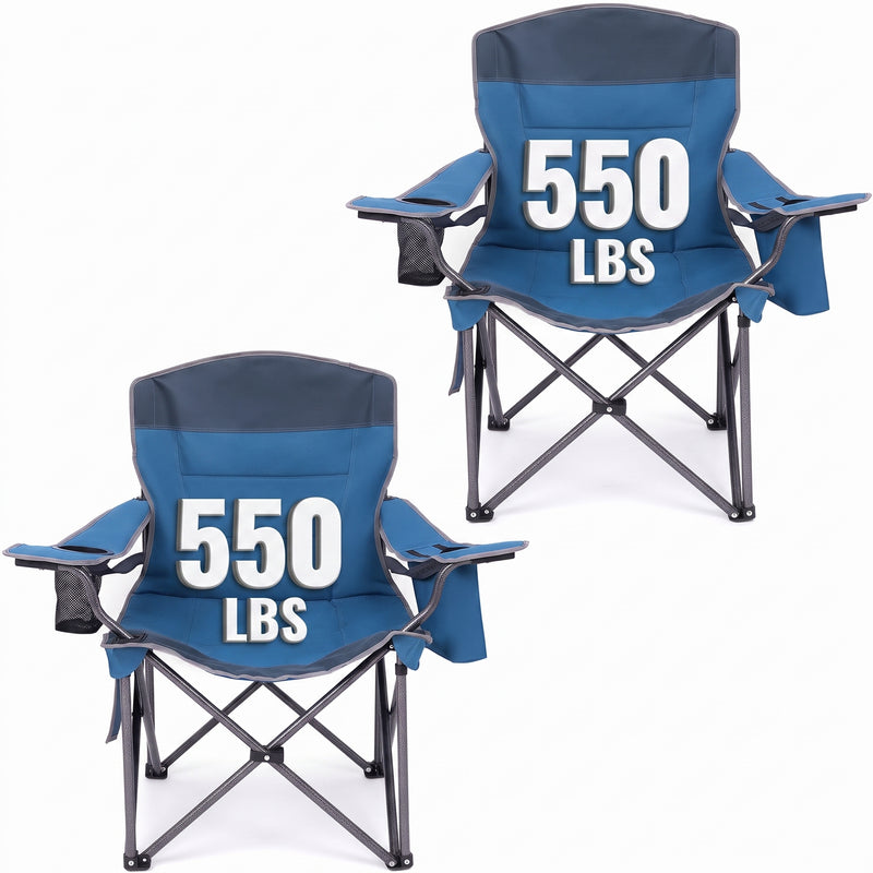 Black oversized padded camping chair for big and tall adults with cup holder, carry bag and 550 lb capacity