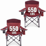 Black oversized padded camping chair for big and tall adults with cup holder, carry bag and 550 lb capacity