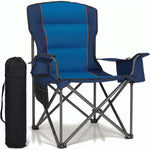 Black oversized padded camping chair for big and tall adults with cup holder, carry bag and 550 lb capacity