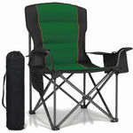 Black oversized padded camping chair for big and tall adults with cup holder, carry bag and 550 lb capacity