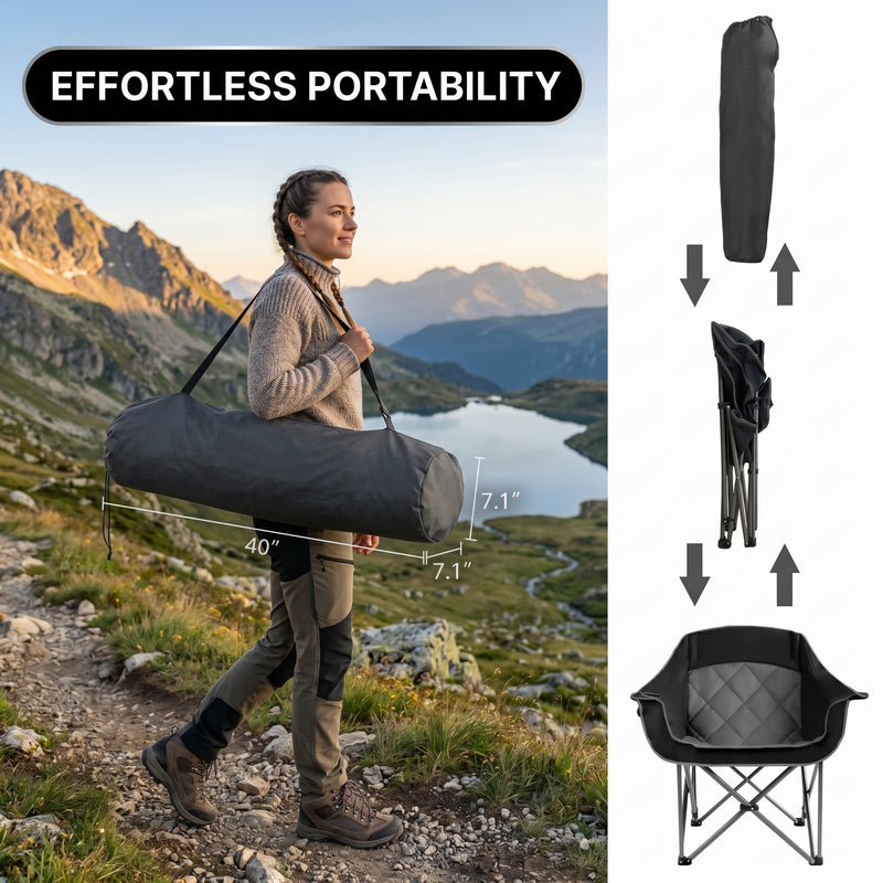 Close-up composite showing the chair's anti-slip foot mat, side cup holder, and convenient side pocket