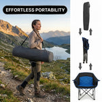 Close-up composite showing the chair's anti-slip foot mat, side cup holder, and convenient side pocket