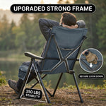 Close-up composite showing the chair's anti-slip foot mat, side cup holder, and convenient side pocket