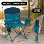 Product dimensions diagram for the oversized folding camping chair showing dimensions