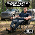Infographic showing the oversized folding camping chair high weight capacity with a 4-point support frame diagram