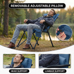Infographic showing the oversized folding camping chair high weight capacity with a 4-point support frame diagram