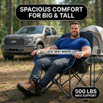 Infographic showing the oversized folding camping chair high weight capacity with a 4-point support frame diagram