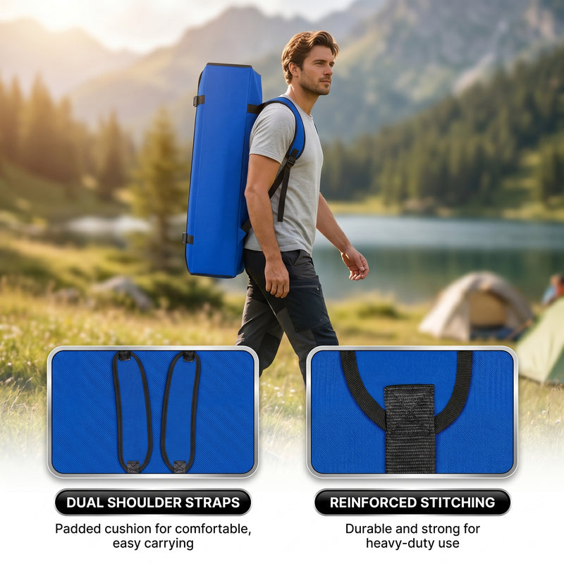 Infographic showing the oversized folding camping chair high weight capacity with a 4-point support frame diagram