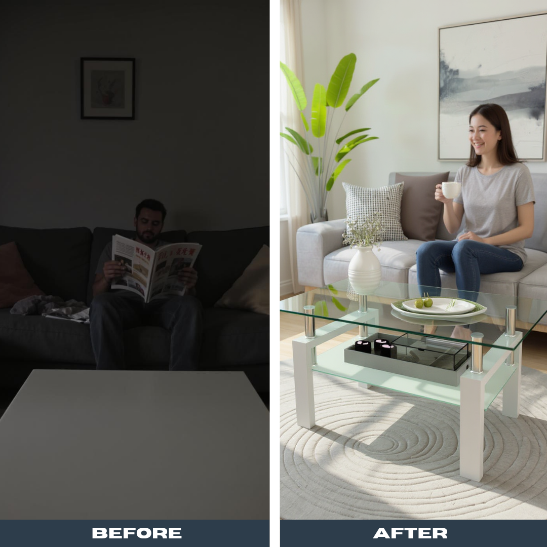 Modern Clear-White Coffee Table – Sleek Accent Centerpiece | Living Room Table | Trufairs