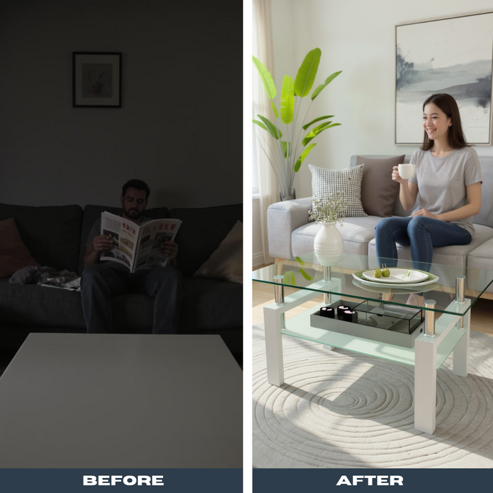 Modern Clear-White Coffee Table – Sleek Accent Centerpiece | Living Room Table | Trufairs