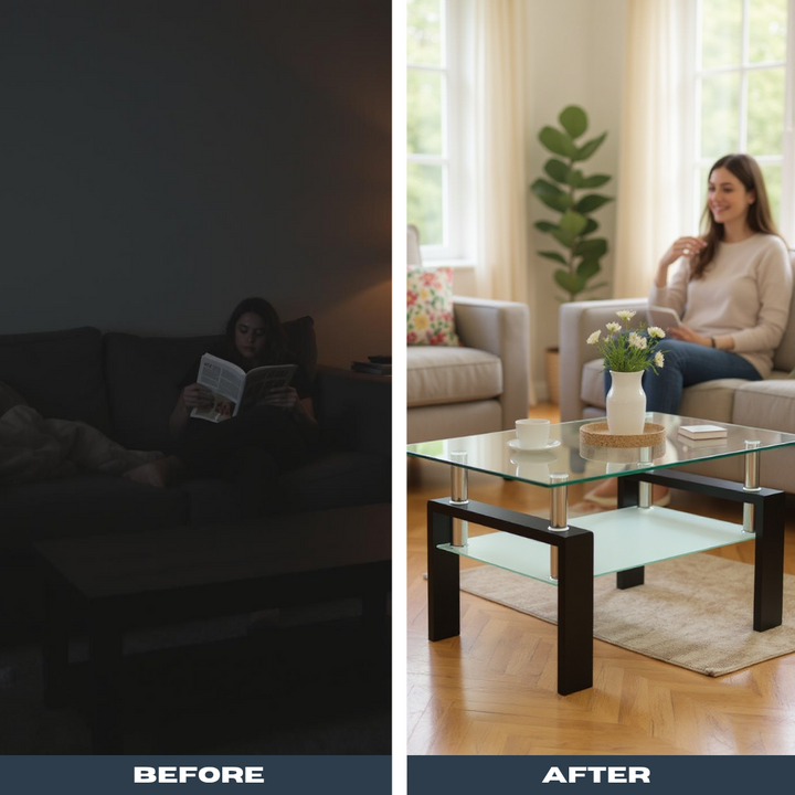Ultra Modern Black Glass Coffee Table – Clear Accent Centerpiece | Living Room Table | Trufairs
