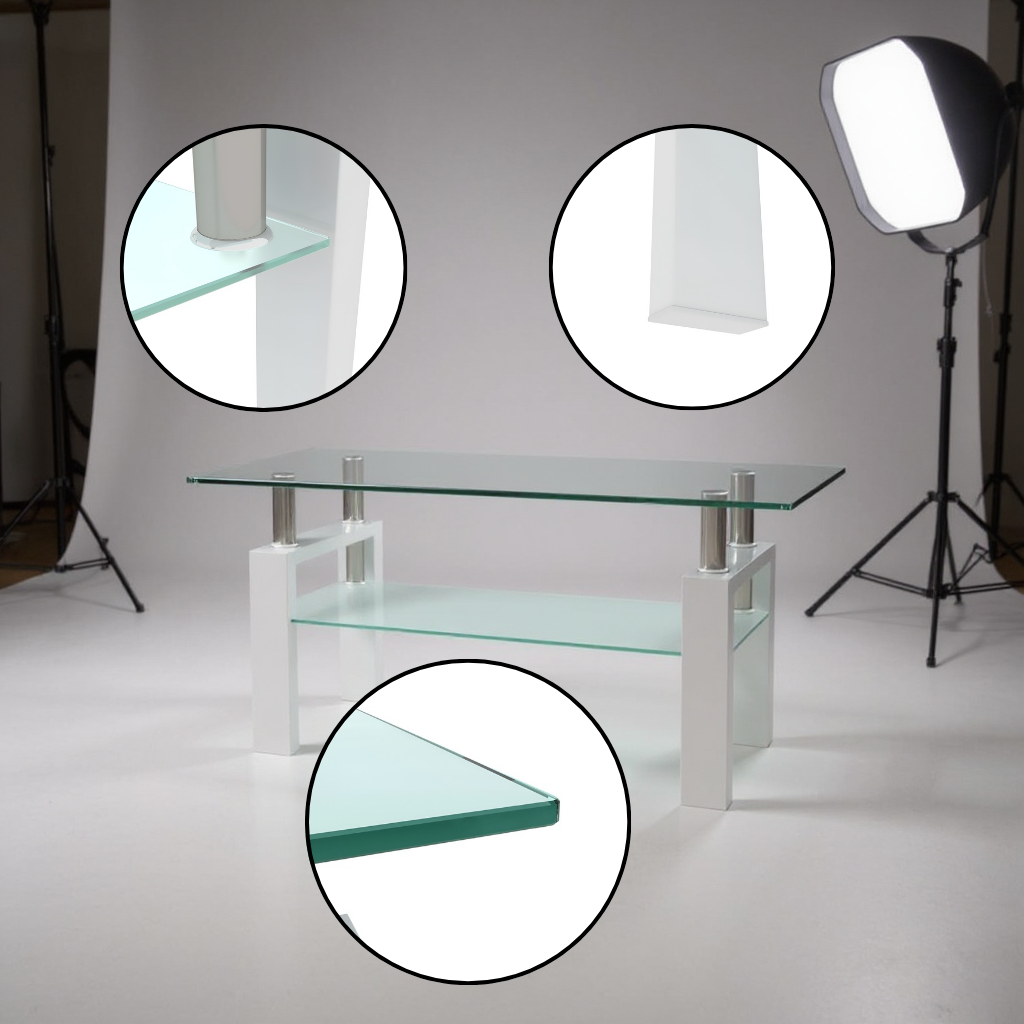 Modern Clear-White Coffee Table – Sleek Accent Centerpiece | Living Room Table | Trufairs