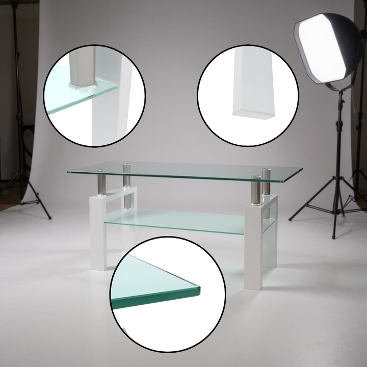 Modern Clear-White Coffee Table – Sleek Accent Centerpiece | Living Room Table | Trufairs