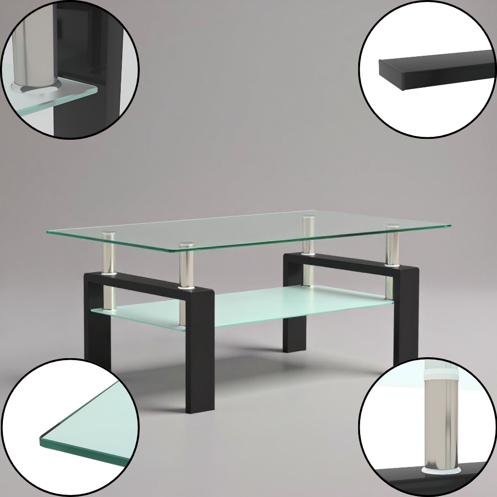 Ultra Modern Black Glass Coffee Table – Clear Accent Centerpiece | Living Room Table | Trufairs