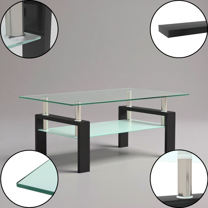 Ultra Modern Black Glass Coffee Table – Clear Accent Centerpiece | Living Room Table | Trufairs