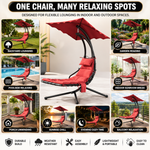 Navy chaise lounger with canopy shown in patio, poolside, garden and backyard settings