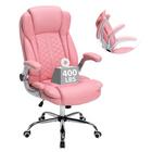 Pink and white ergonomic gaming chair with extended footrest and chrome base