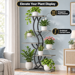 Dimension diagram of a multi-tier plant stand showing overall size and shelf layout