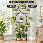 Close-up graphic showing the plant stand frame - coated finish and shelf surface details
