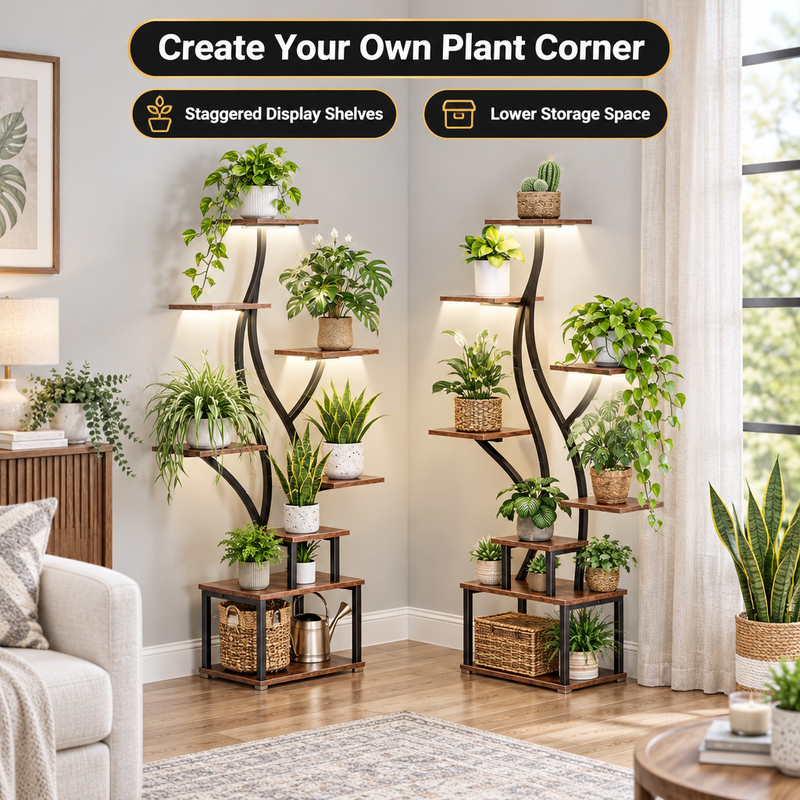 Grow light feature graphic showing cord length - timer settings and adjustable dimming