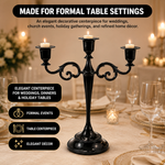 Gold five-arm candelabra graphic highlighting the polished finish beaded cup rim and metal base
