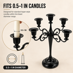Gold five-arm candelabra graphic highlighting the polished finish beaded cup rim and metal base