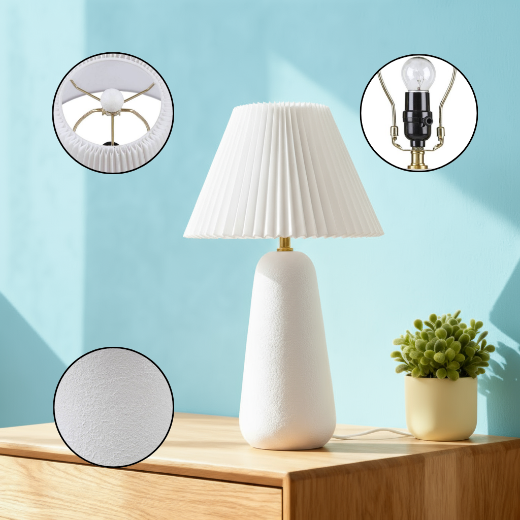 Textured Ceramic Table Lamp with Fluted Fabric Shade