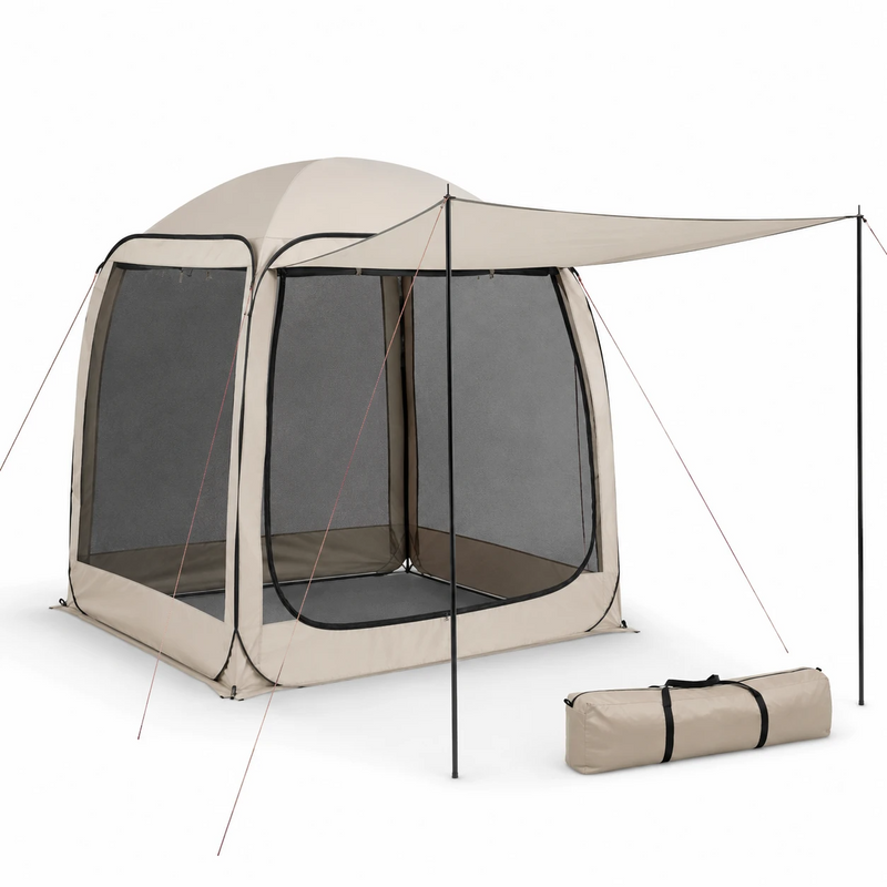 Brown 6x6 pop-up screen tent gazebo with mesh walls and grey carry bag