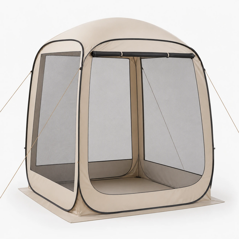 Brown 6x6 pop-up screen tent gazebo with mesh walls and grey carry bag