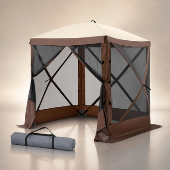 Brown 6x6 pop-up screen tent gazebo with mesh walls and grey carry bag