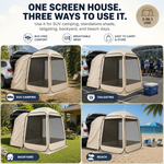 Pop-up screen tent used for camping, backyard, picnic, park and beach