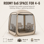 Three-step quick setup of the pop-up screen tent: unzip, pop, enjoy