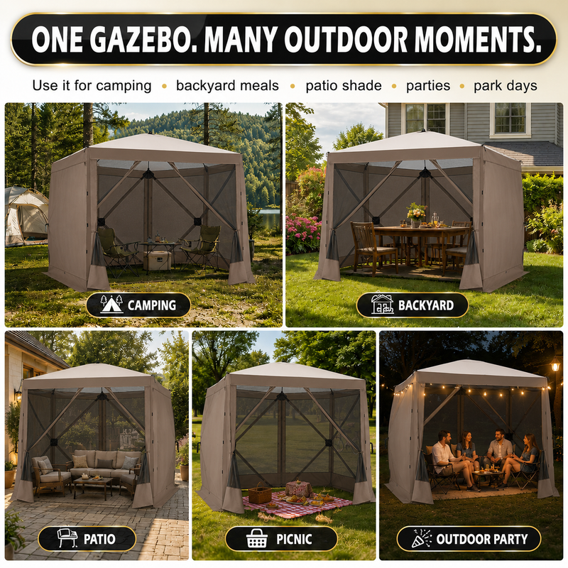 Five uses for the screen gazebo: camping, backyard, patio, picnic and outdoor party