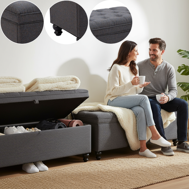 Halifax Storage Bench Gravel Gray – Plush Shearling-Style & Hidden Storage | Entryway Bench | Trufairs