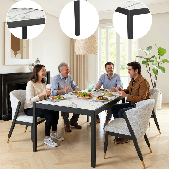 Tokai Dining Table White – Sleek HPL Stone & Rubberwood | Modern Dining Table | Trufairs