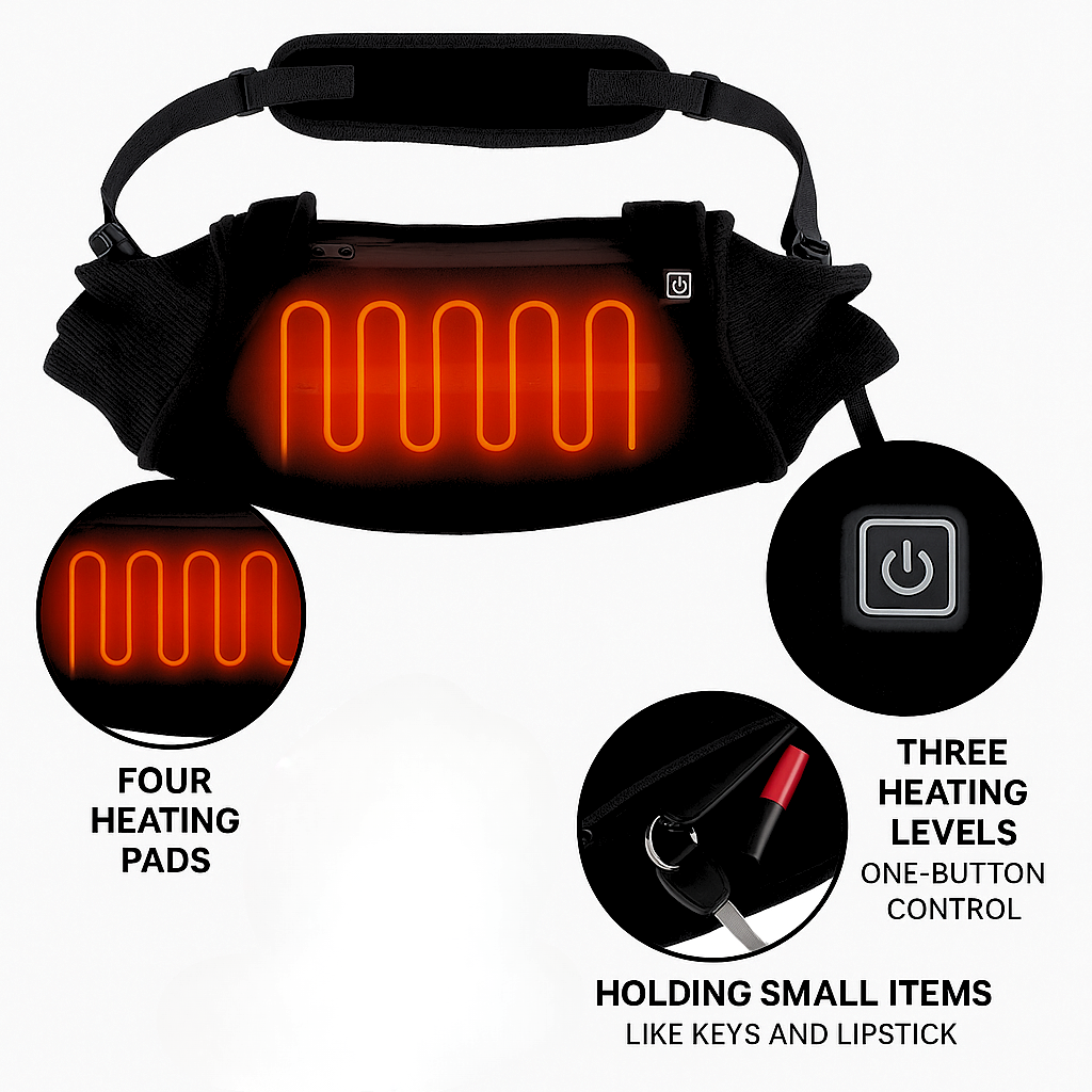 Electric Heated Hand Muff Hand Warmer Pouch – Black Corduroy with Wool Lining, USB Rechargeable, 3 Heating Levels, Adjustable Waist | Trufairs